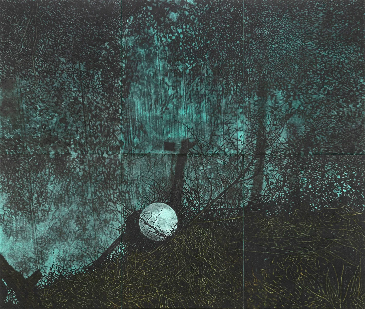 이성경, 내려앉은달1-1_ 330 × 390 cm _ 장지에 채색, 목탄_ 2020