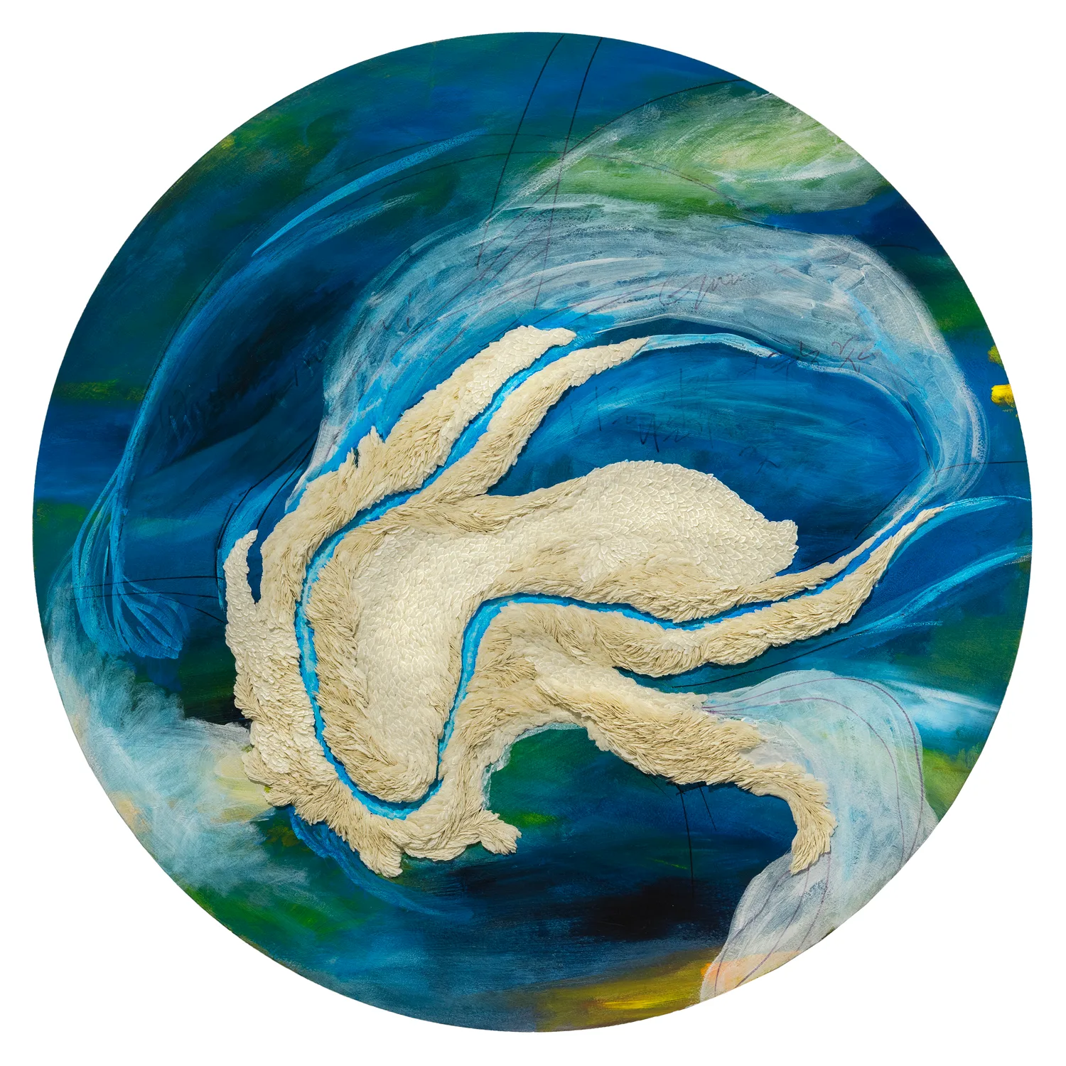 100 Visions_2022_rice, modeling paste, acrylic_32x32x2 in_81.3 × 81.3 × 5.1 cm