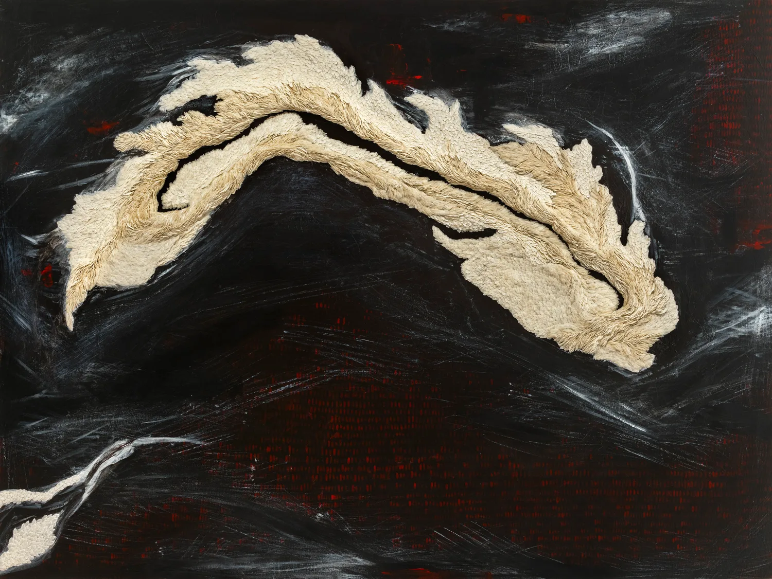 Emotive Movement_2022_rice, modeling paste, acrylic_48x36x3 in_121.9 × 91.4 × 7.6 cm