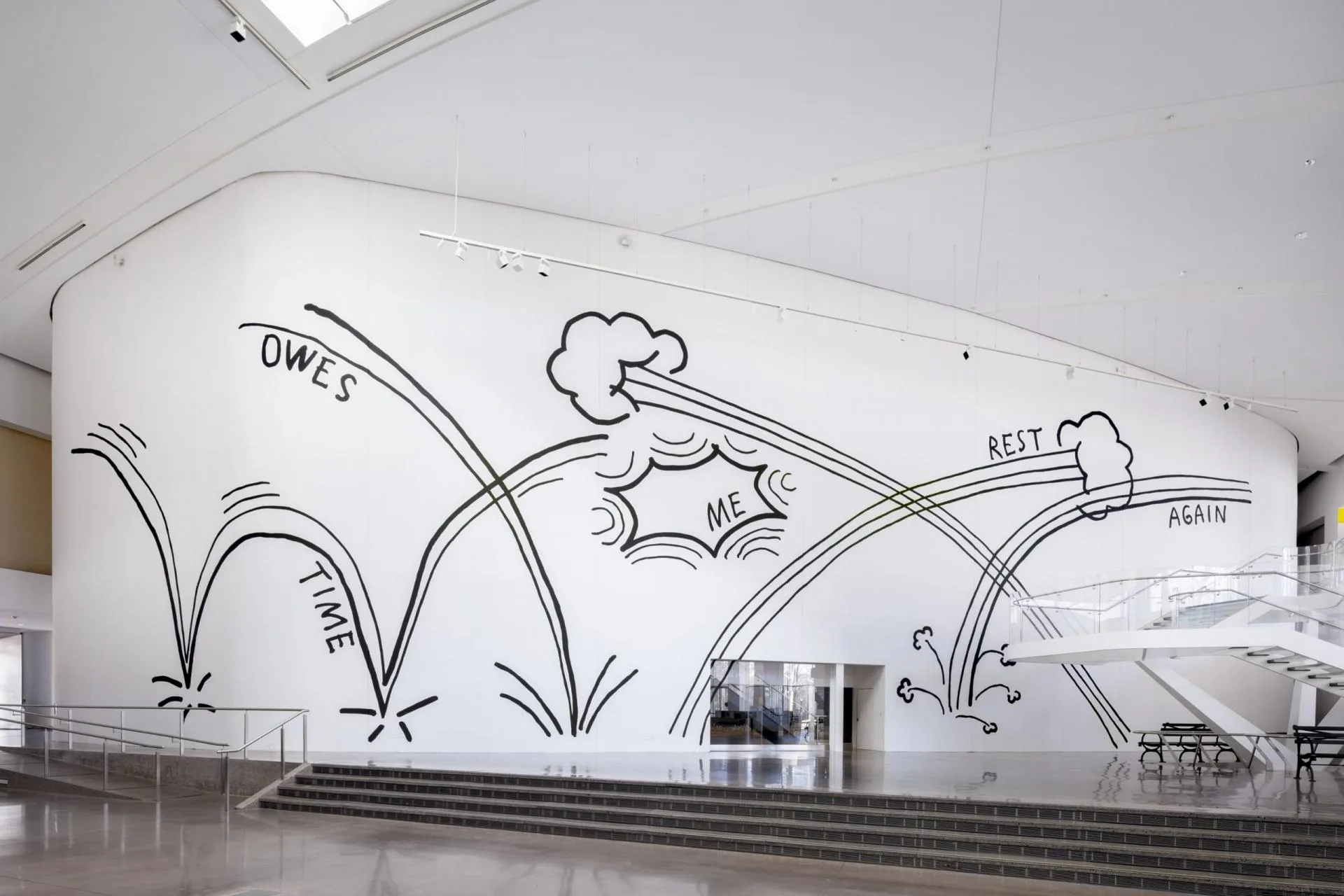Image: Christine Sun Kim, “Time Owes Me Rest Again,“ 2022, Mural, Approximately 35 x 100 ft. Photo by Hai Zhang.