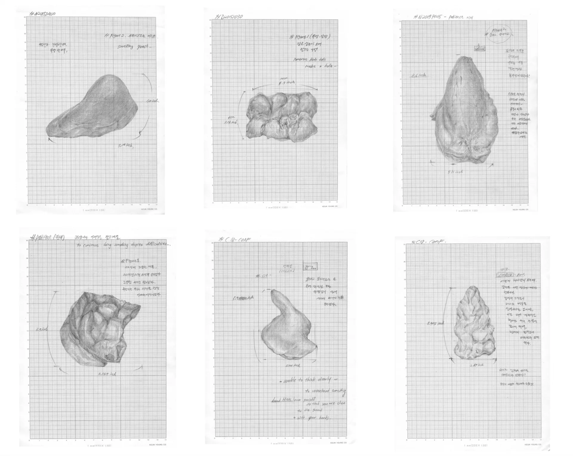 사진 1, 2.) Unnecessary things we carry: Homo-motus, 2019, drawing on graph paper casting plaster, clay, performance 15min (이미지: 작가 제공)