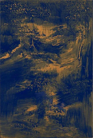 고립만리 孤立萬里_ 콘크리트 균열과 거푸집흔, 목판에 유채, 15x10㎝, 2022