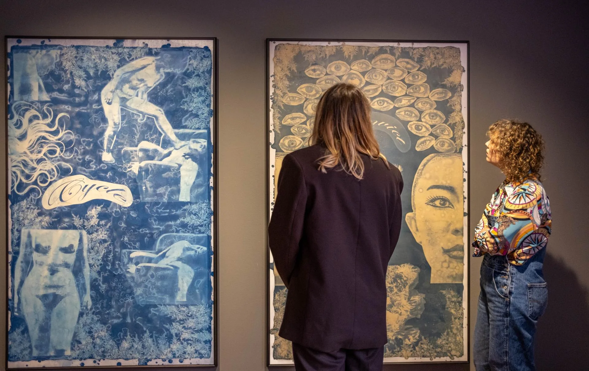 Hexed, Vexed and Sexed: 8 Women Artists from Korea Exhibition View
(left) Chang Jia, Beautiful Instruments Ⅲ-12 collages- cycle: complex symbolic relationships of the seasonal signal, collaged cyanotypes, 193 × 120 cm, 2023
(right) Chang Jia, Beautiful Instruments Ⅲ-12 collages - convict: monologue, collaged cyanotypes, 193 × 120 cm, 2023