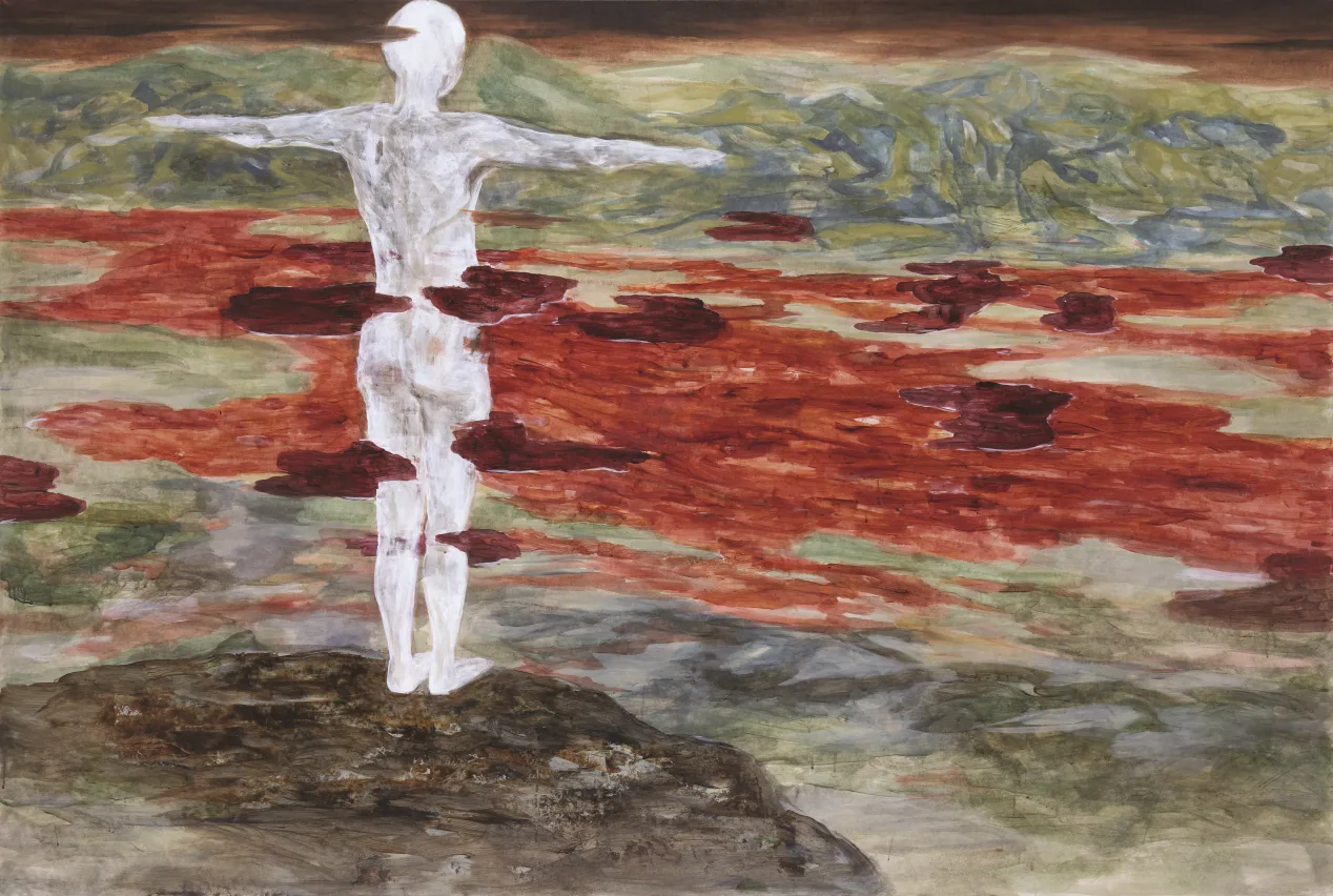 김선영, sync; 엇박의 캐스트  Offbeat sync, 장지에 아크릴, 과슈, 분채/ acrylic, gouache, Korean paint on Korean paper, 2022