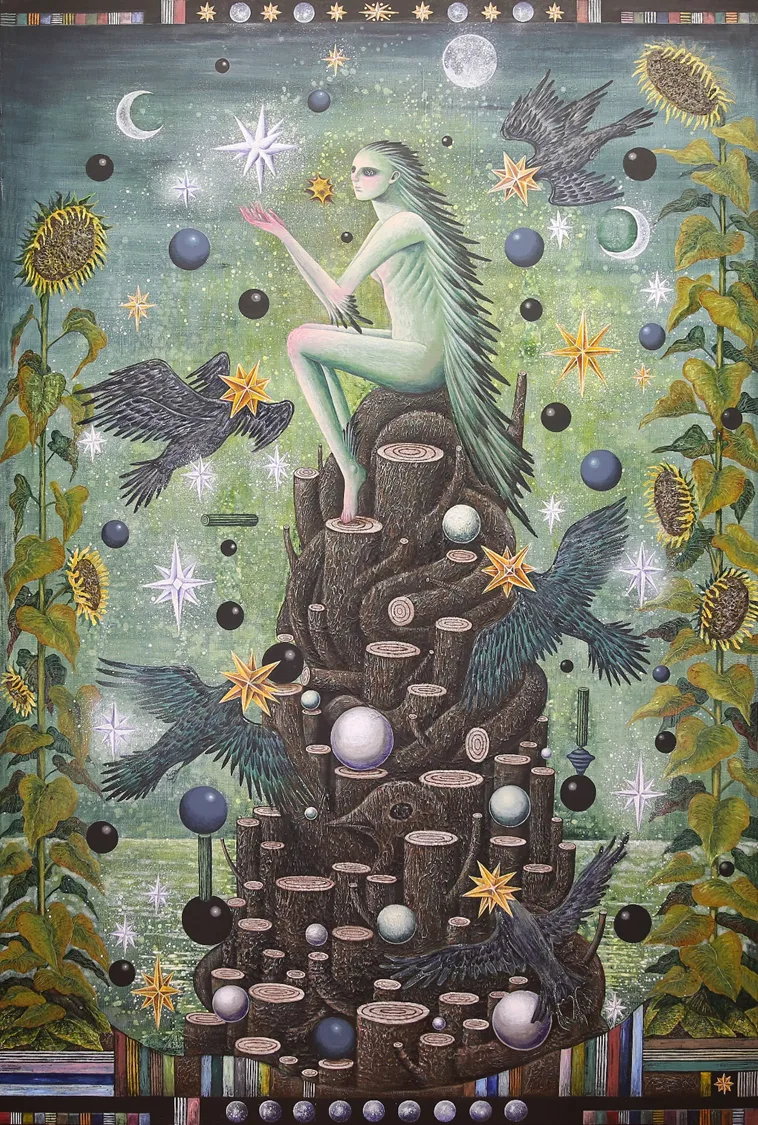 이희명, Birdy, 130 × 194 cm, 캔버스 위에 과슈, 아크릴, 2023