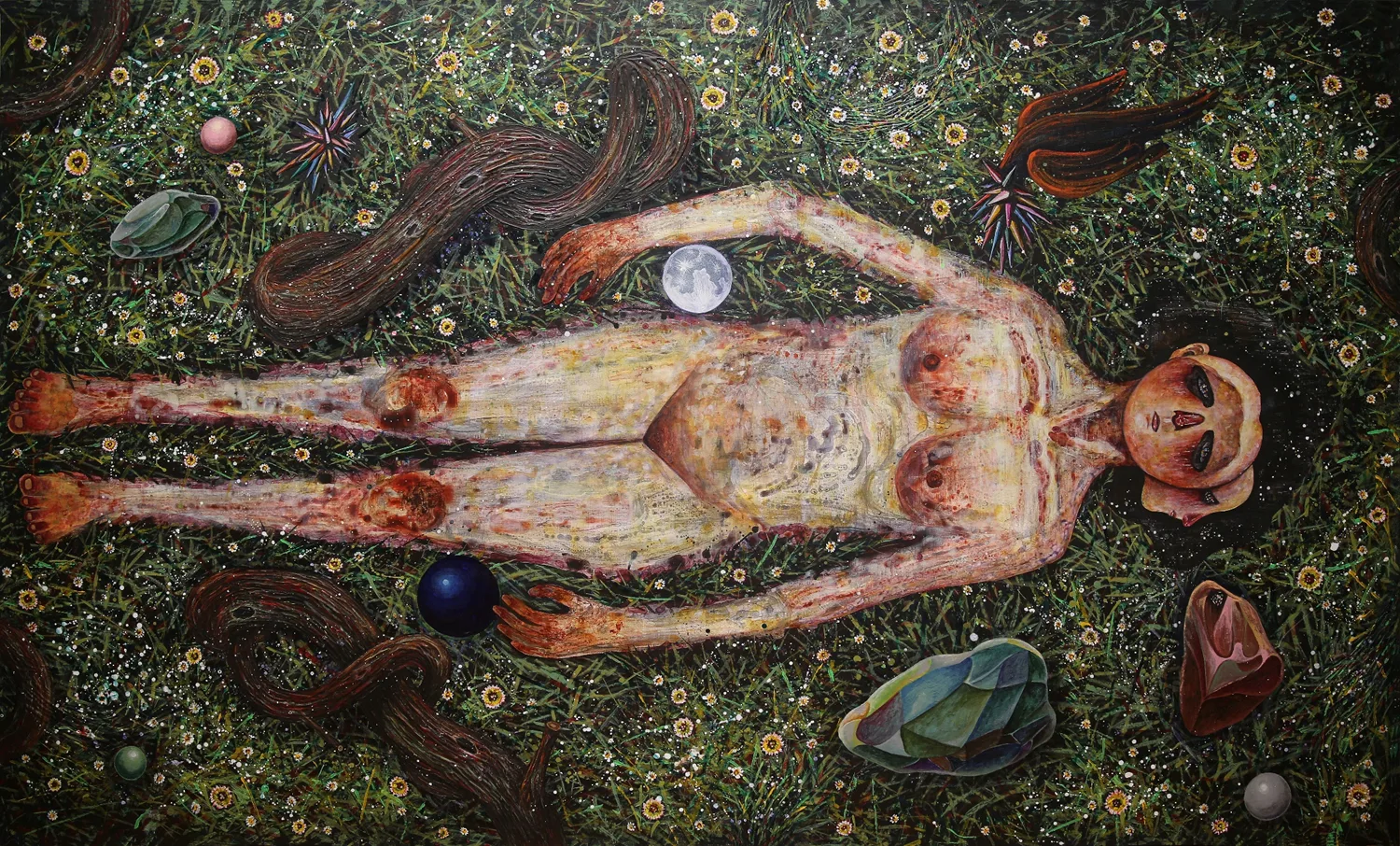 이희명, Melancholia, 162 × 97 cm, 캔버스 위에 과슈, 아크릴, 2017-2022
