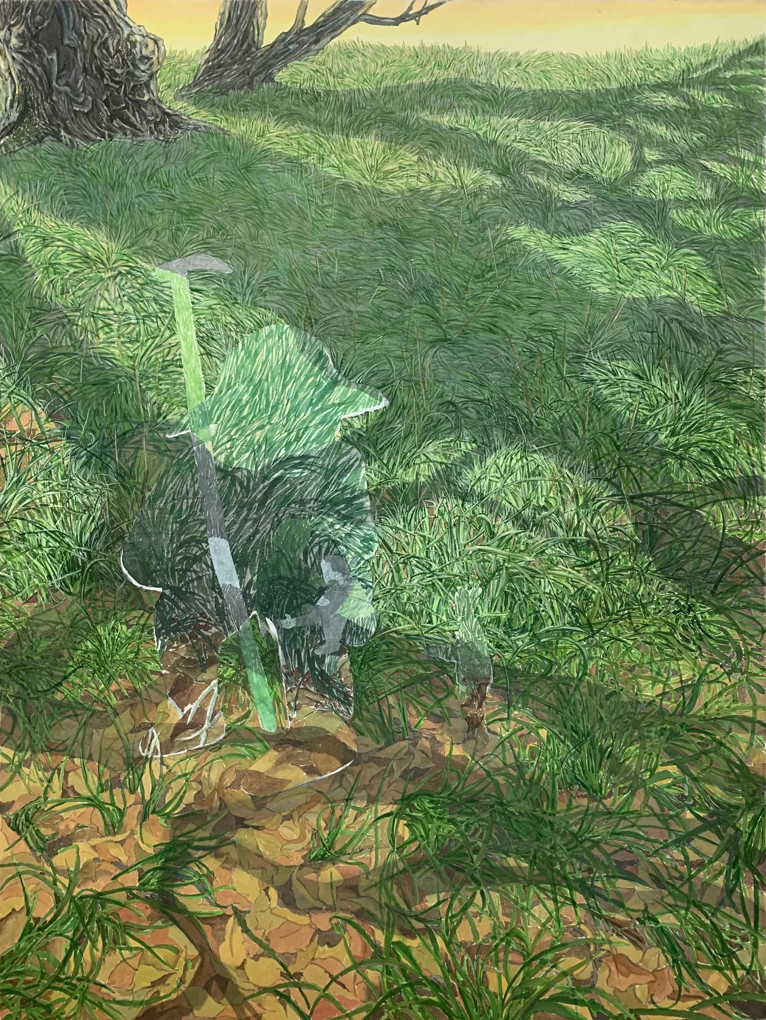 모유진 _안은시간, 2024, 한지에 채색 및 덧붙임, 130.3 × 97 cm