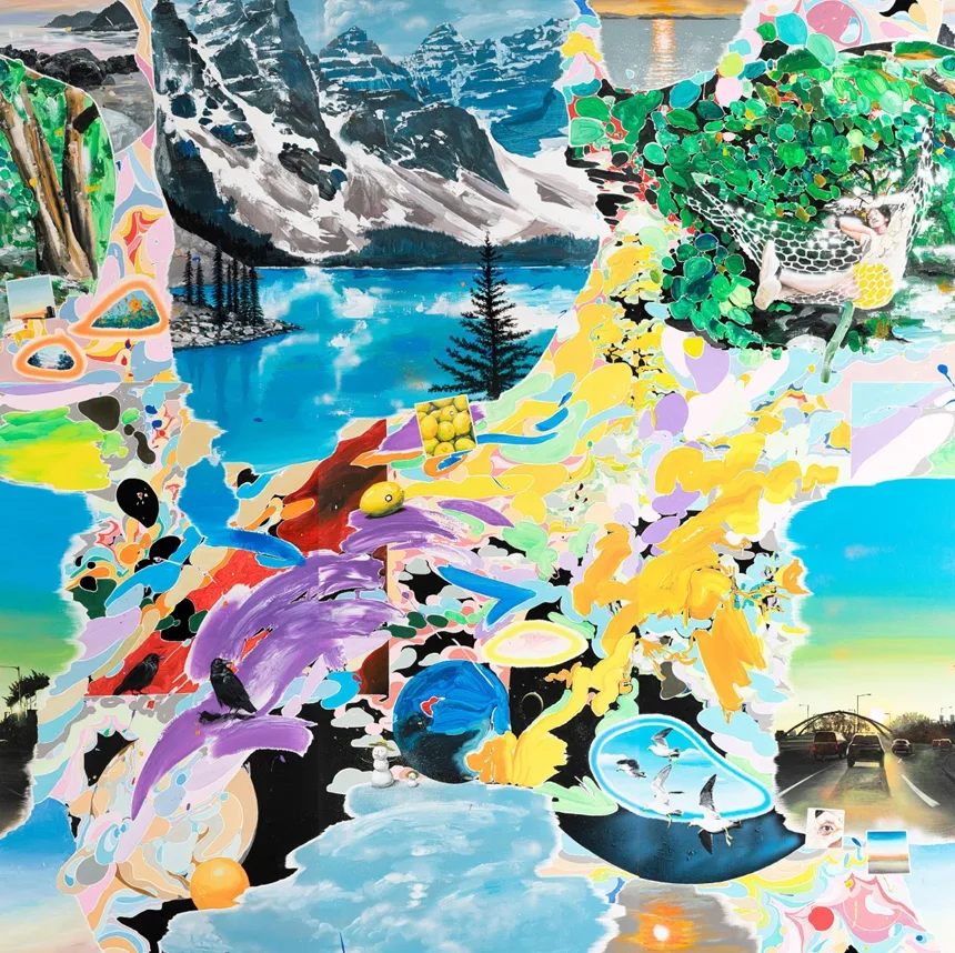이세준,  너를 떠올린 모든 순간들, 2024, 리넨에 아크릴릭, 유채, 형광안료, 291 × 291 cm