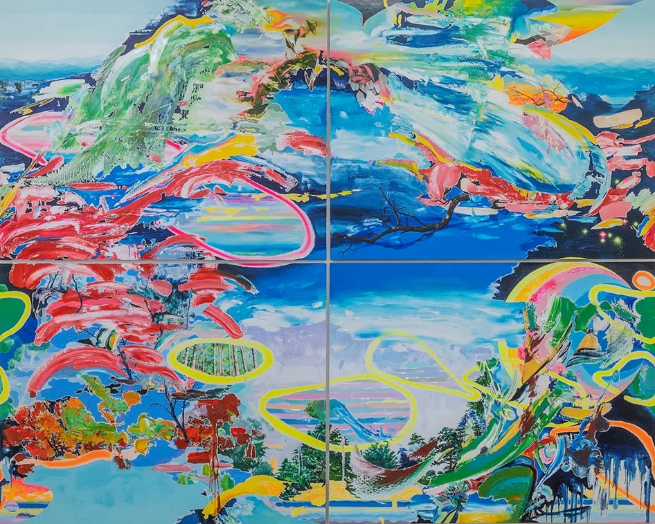 이세준, Beyondscape, 2022-2023, 리넨에 아크릴릭, 유채, 형광안료, 260.6 × 327 cm, 사진 송은 제공