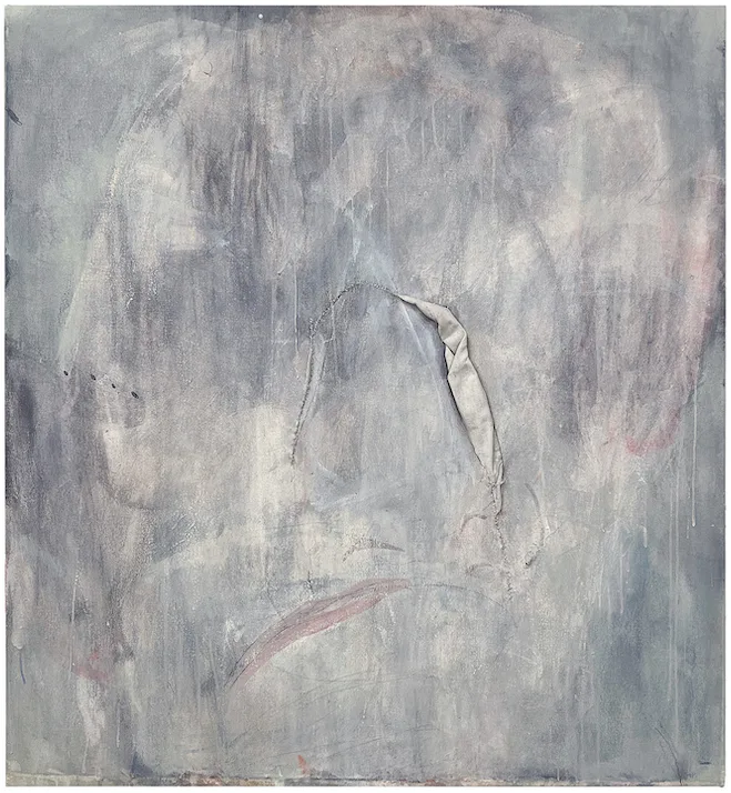 진오, Sniff, 2023, Acrylic and graphite on sewn canvas, 44” x 40”