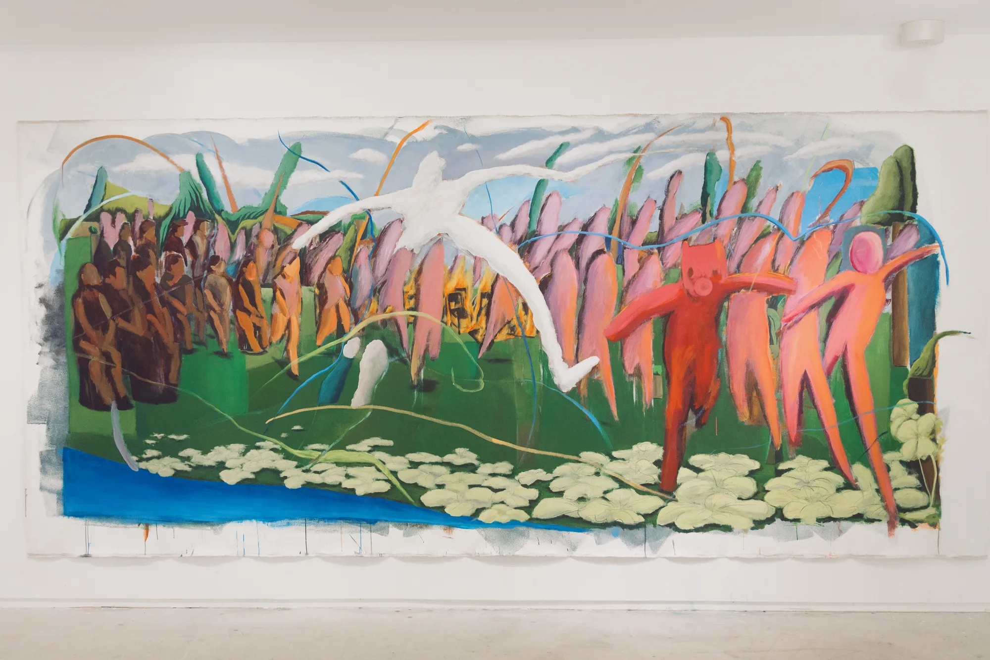 김상덕_2025_새로운 소동_Acrylic&guashu on canvas, 390 × 175 cm