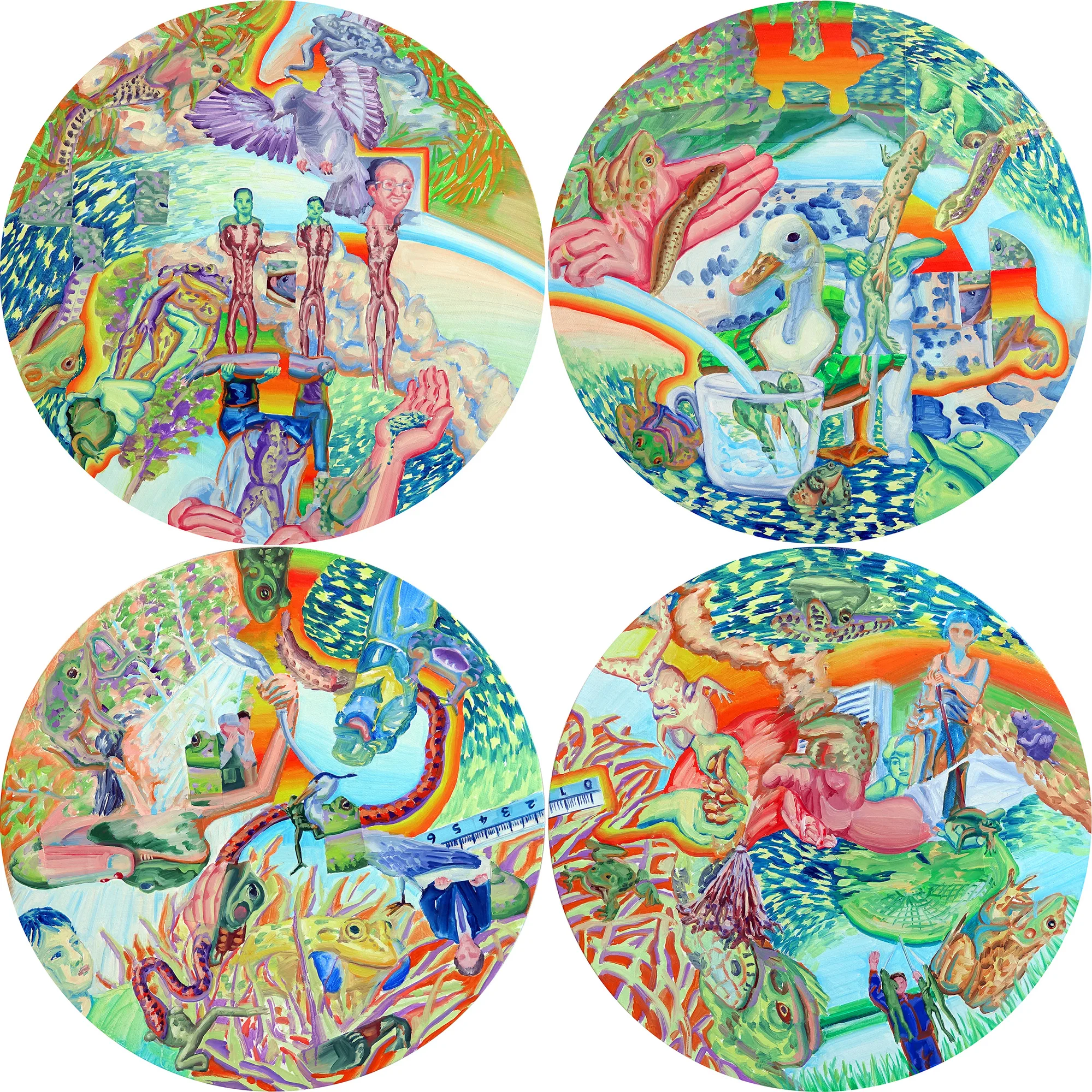 만들어진 괴물_2024_Collage, Oil on canvas, DIA-40cm(4pieces)