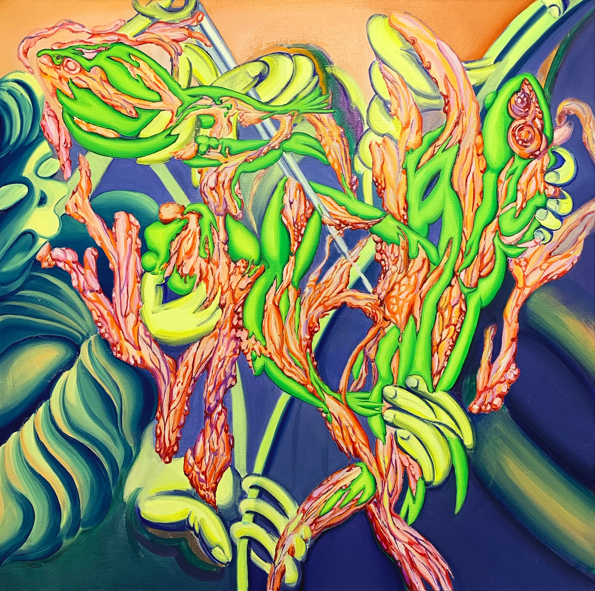 파고드는 붉은 덩어리_2023_Oil on canvas, 91 × 91 cm