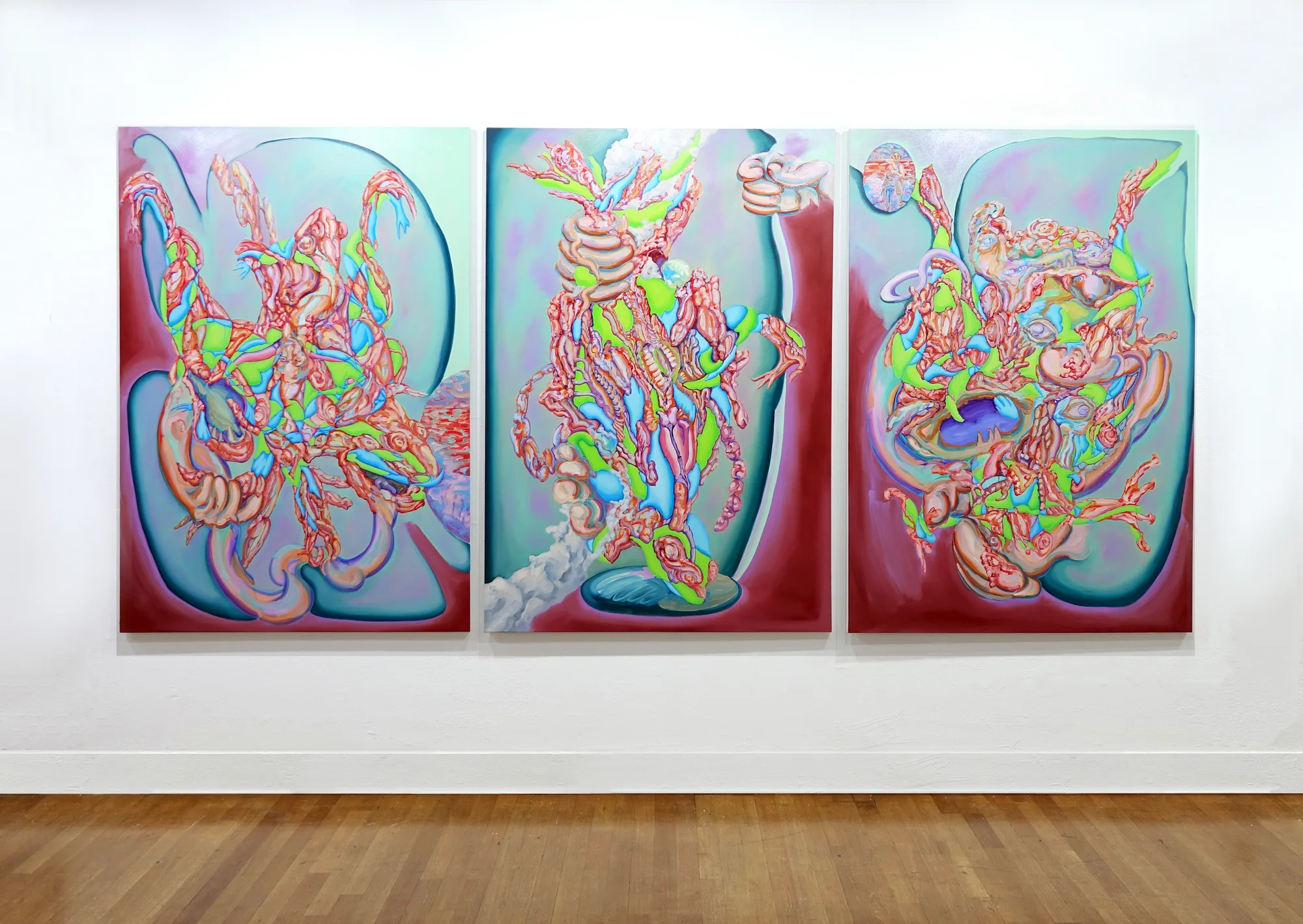 세 가지 장면_드러난 존재, 결박, 탈주_2024_Oil on canvas, 162.2 × 112.1 cm(triptych)