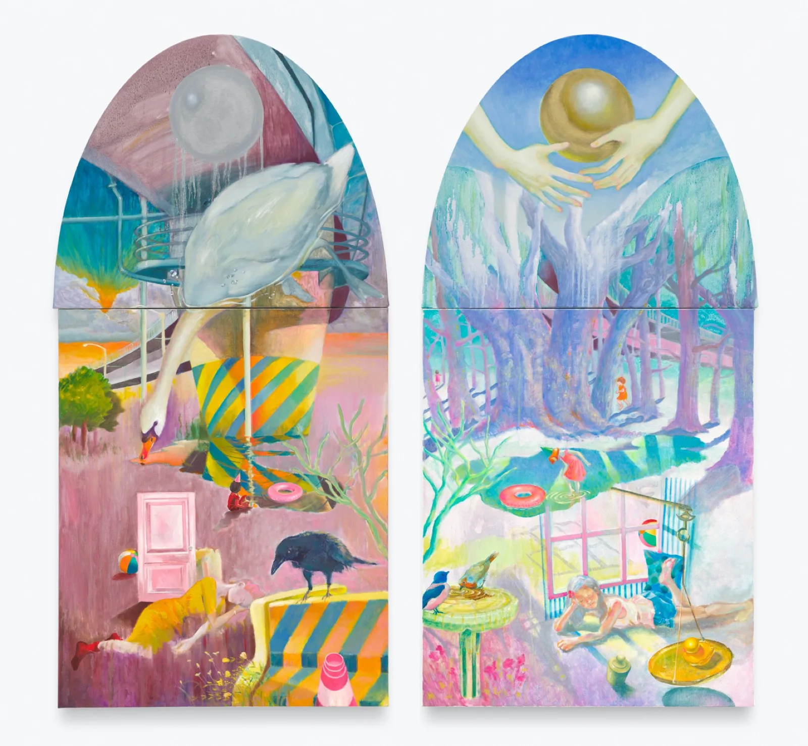 상징의 숲 no. 15(좌)와 상징의 숲 no. 16(2025, 캔버스에 유채와 아크릴, 각각123 × 60.6 cm)