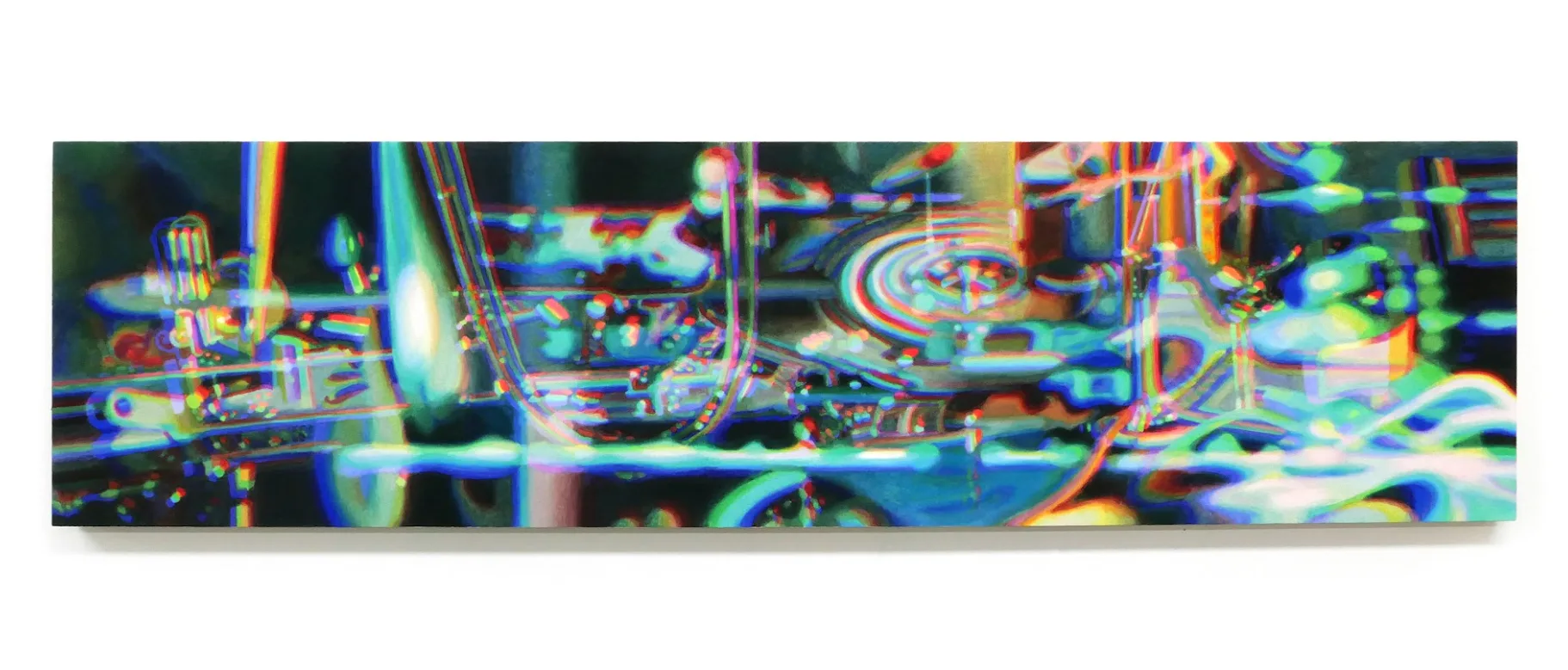 김리나, 〈Playback Mechanism〉, 2025, 광목에 석채, 37.9 × 145.5 cm