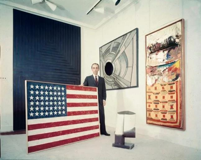 Castelli in 1960 with works by Frank Stella, Jasper Johns, Lee Bontecou, Edward Higgins, and Robert Rauschenberg.Photograph by Eliot Elisofon / Time & Life Pictures / Getty
