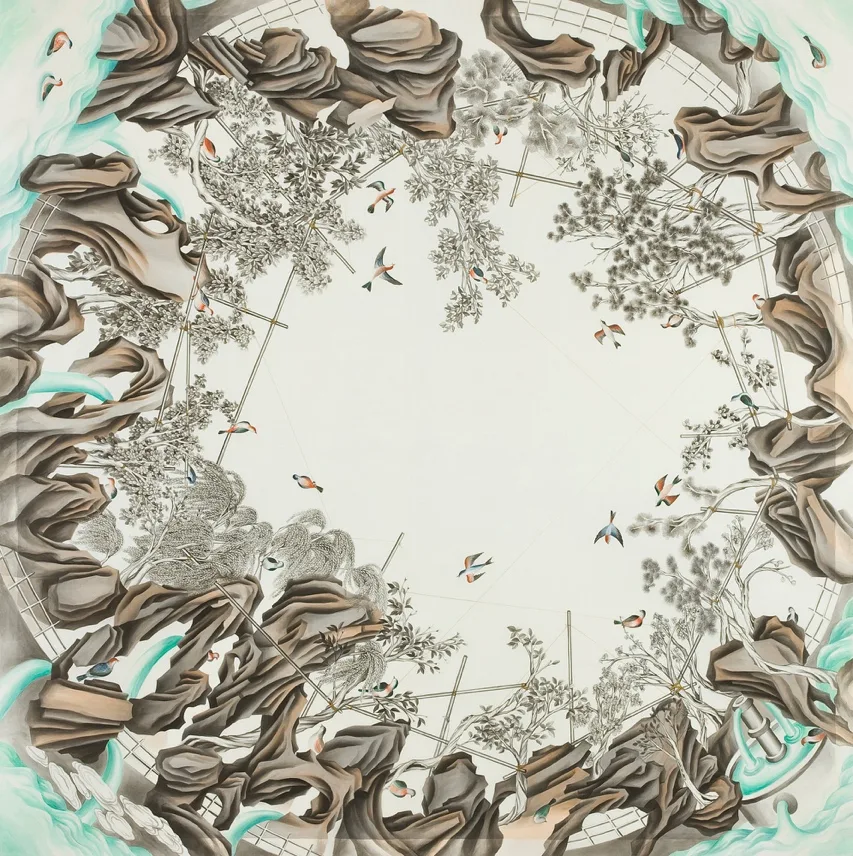 임현경, Sky in the Garden, 2012, 비단에 수묵담채, 175 × 175 cm
이미지 출처 : 한원미술관